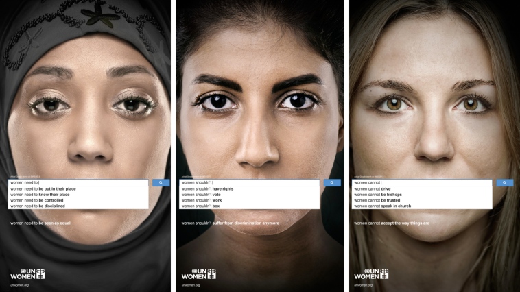 Campaña de Un Woman (ONU) que utilizaba búsquedas reales de Google para denunciar el machismo (2013).